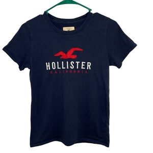 Hollister California Navy Blue T-Shirt Red Logo Short Sleeve Top Kids Size Small